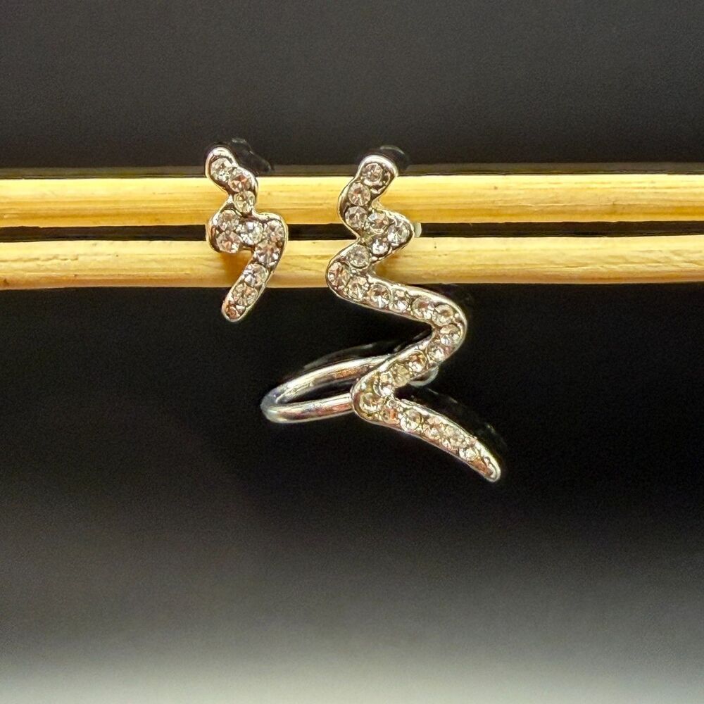 Snake Ear Cuff Set Women Silver Rhinestone Asymmetric Crawler Gift